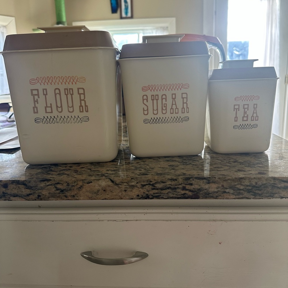 Vintage Kitchen Canister Set - Cream and Brown